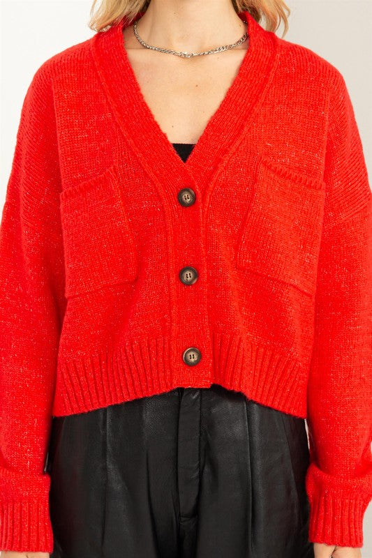 Cute Mood Crop Shoulder Cropped Cardigan Sweater